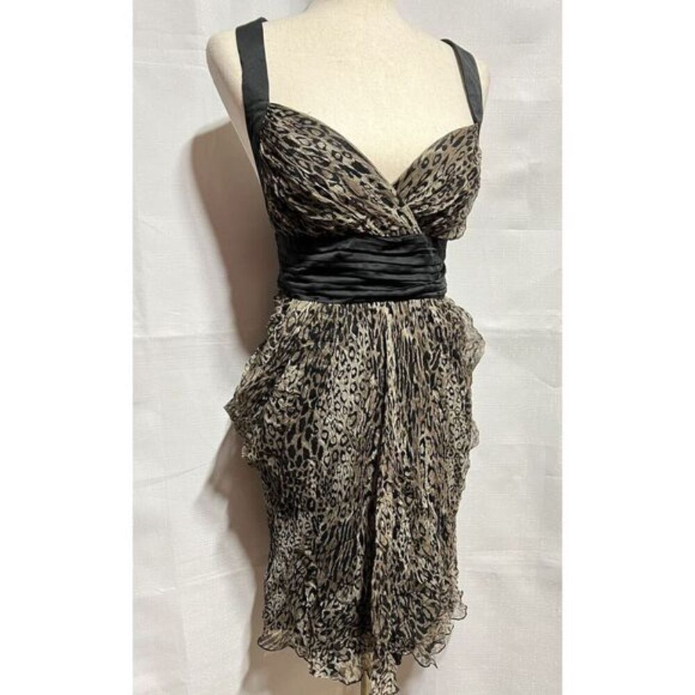 River Island Cocktail Dress Women 12 Leopard Print Criss Cross Back Mob Wife Y2K